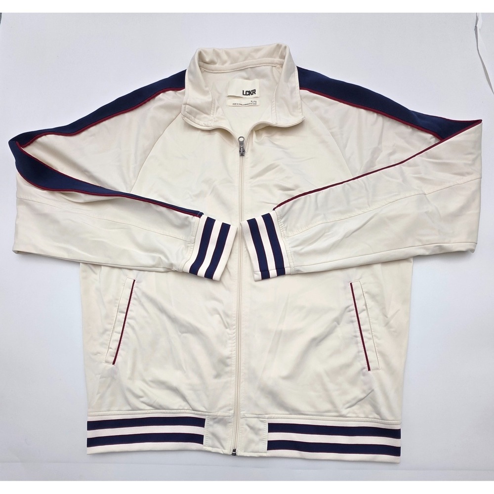 LCKR Track Jacket Sports Athletic White Full Zip Black Stripes Mens XL